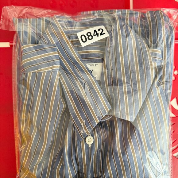 Brioni for Neiman Marcus Button Down Shirt Long Sleeve XL Blue Striped Cotton - Picture 14 of 14